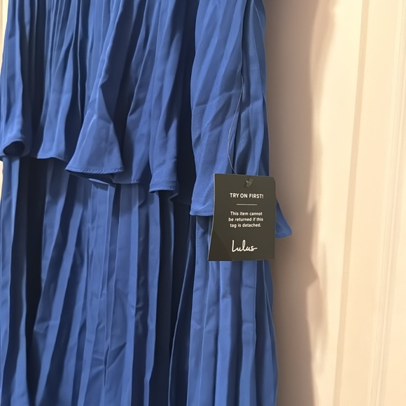 Lulus Tiered Dress - Cascading Crush Cobalt Blue Tiered Bustier Midi Dress - Picture 4 of 6